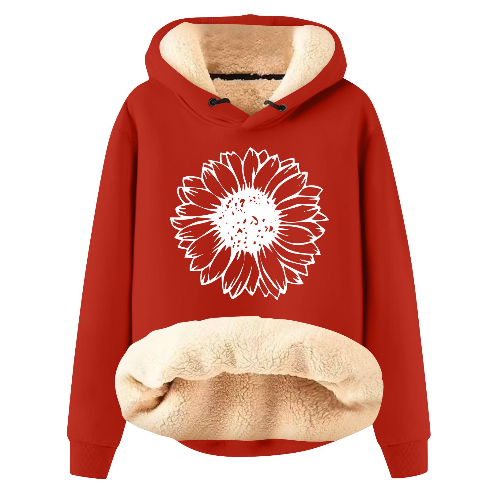 

Женская модная плюшевая теплая свободная толстовка с капюшоном и принтом M красный