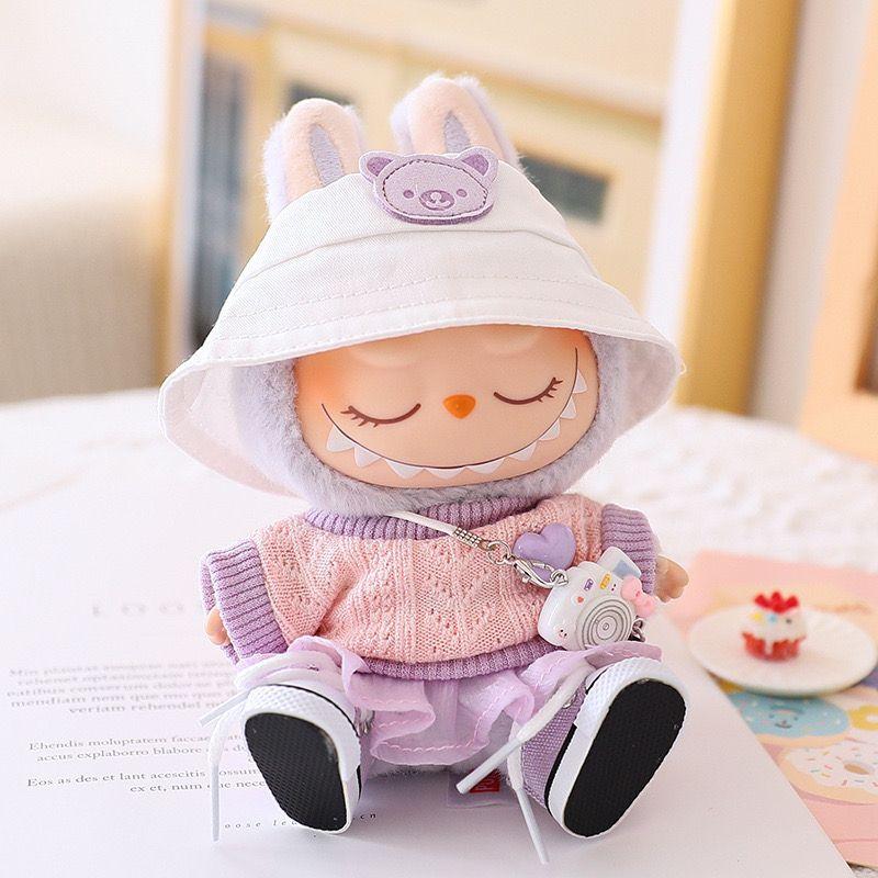 Labubu Baby Clothes Lab Cloth Clothes Vinyl Face Sitting Party Figurine Sweater Gauze Skirt Hat Shoes