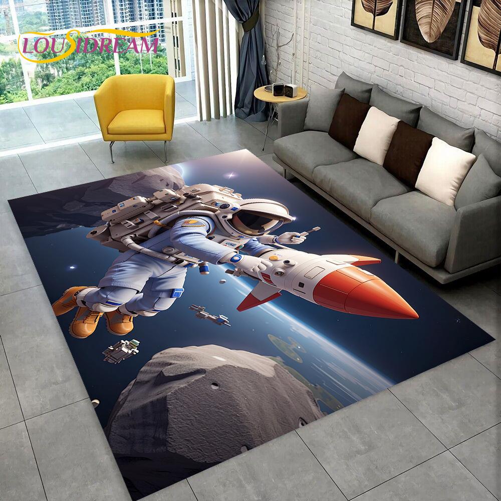 Astronaut Dream Universe Spaceman 3D Outer Space Cartoon Rug Carpet for Living Room Bedroom Decor,Non-slip for Sofa Doormat Kids