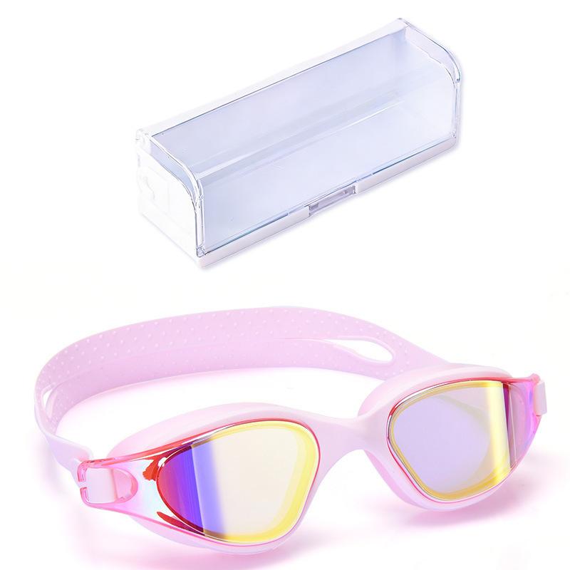 Adult Swimming Goggles, Anti-fog, Professional One-piece Silicone Large-frame Electroplated Swim Goggles