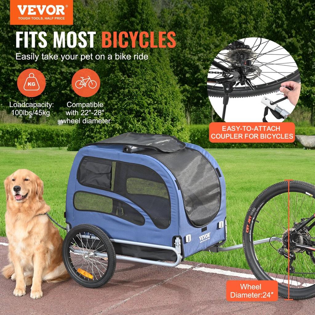 Carrellino per Cani da Bicicletta, Supporta fino a 100 libbre, Carrellino per Animali Domestici Portabici, Telaio Pieghevole Facile con Ruote a Sgancio Rapido, Gancio Universale per Bicicletta,