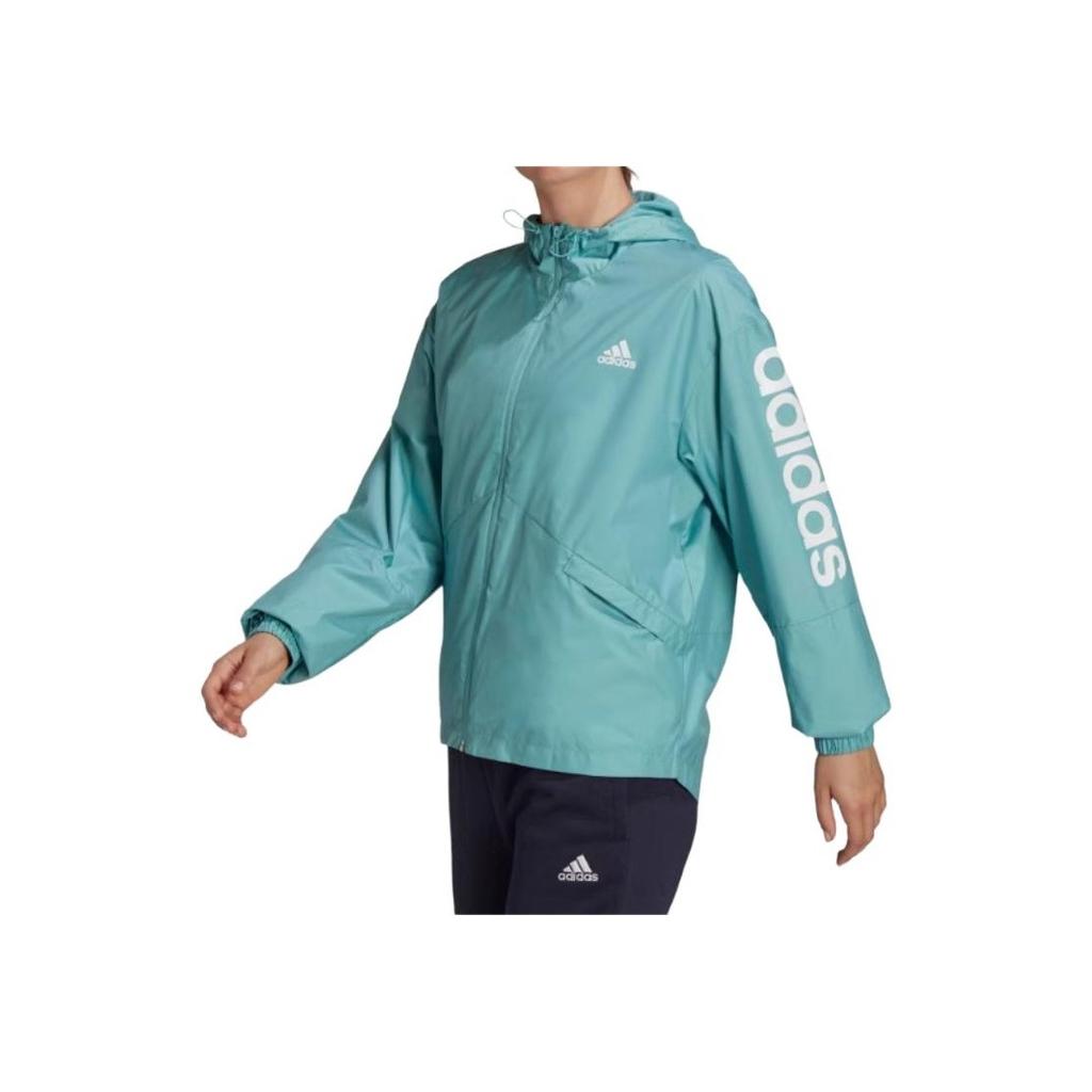 Adidas Solid Color Zipper Brand Logo Printed Hooded Jacket Women Jackets Blue H07845