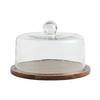 Wooden Cake Stand with Glass Cloche Vintage Design Multipurpose Covered