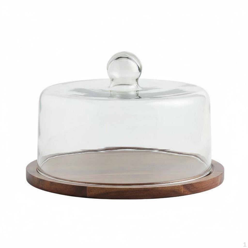 Wooden Cake Stand with Glass Cloche Vintage Design Multipurpose Covered