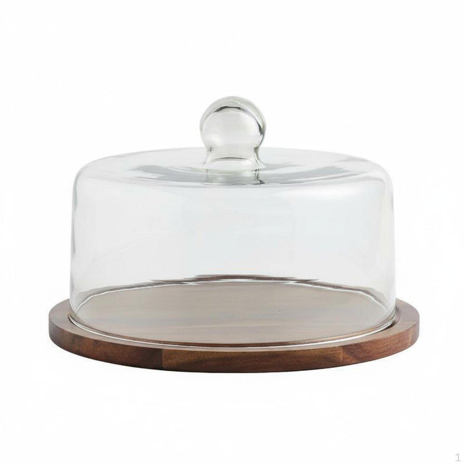 Wooden Cake Stand with Glass Cloche