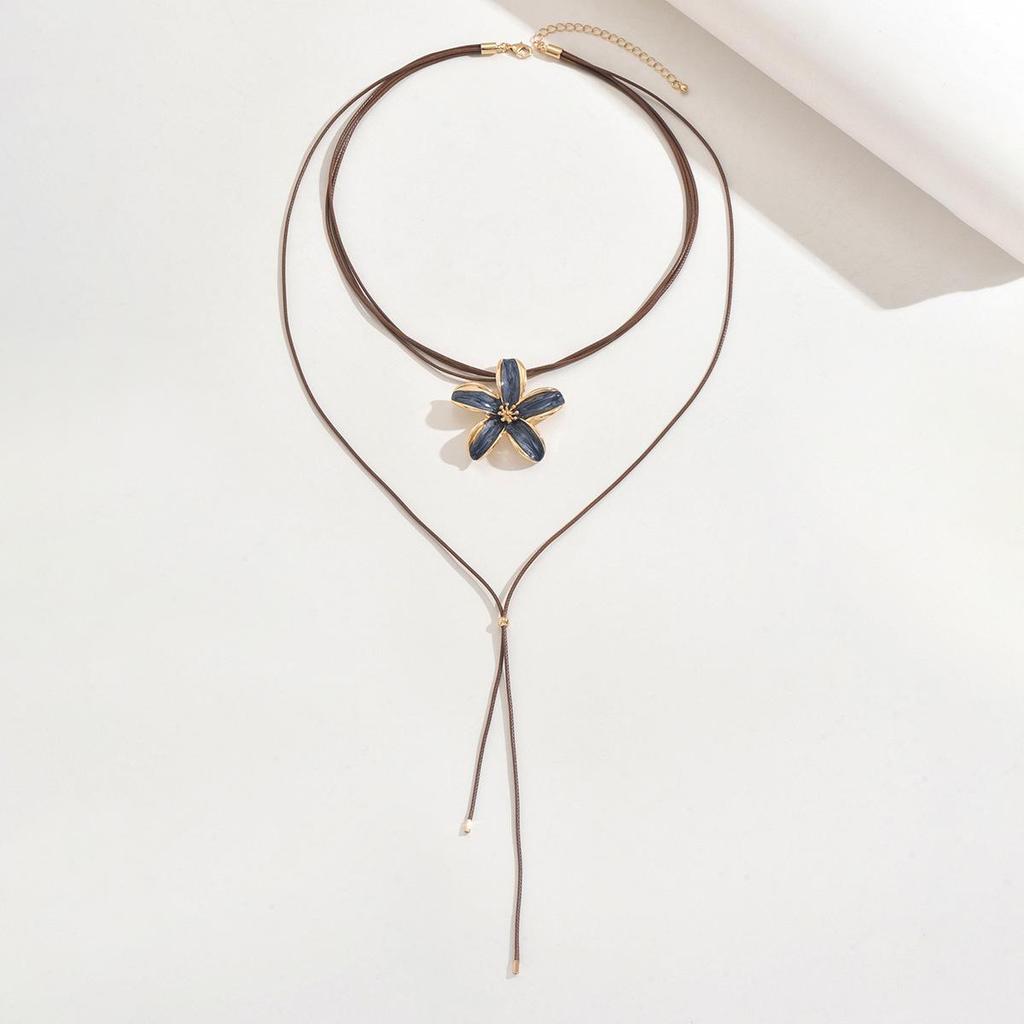 Bohemian Multicolor Drip Oil Five-Petal Flower Necklace - Long & Short Styles Available