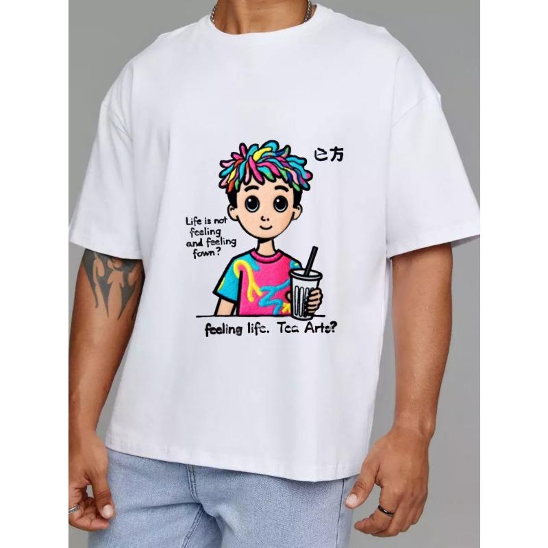 White T-Shirt With Colorful Cartoon Character And Text Design For Casual Wear