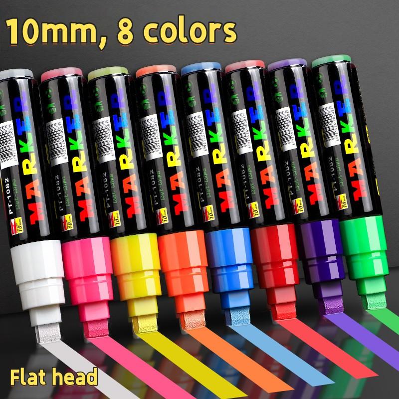 Neon Led Board Marker Set (8 Colors) - 10Mm Broad Chisel Tip Fluorescent Pen For Shop Advertising, Writable On Led Light Panel,