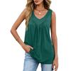 Summer Spring Solid Color V-neck Pleated Casual Sleeveless Women Vest T-shirt, Casual Loose Women Top For Daily Wear