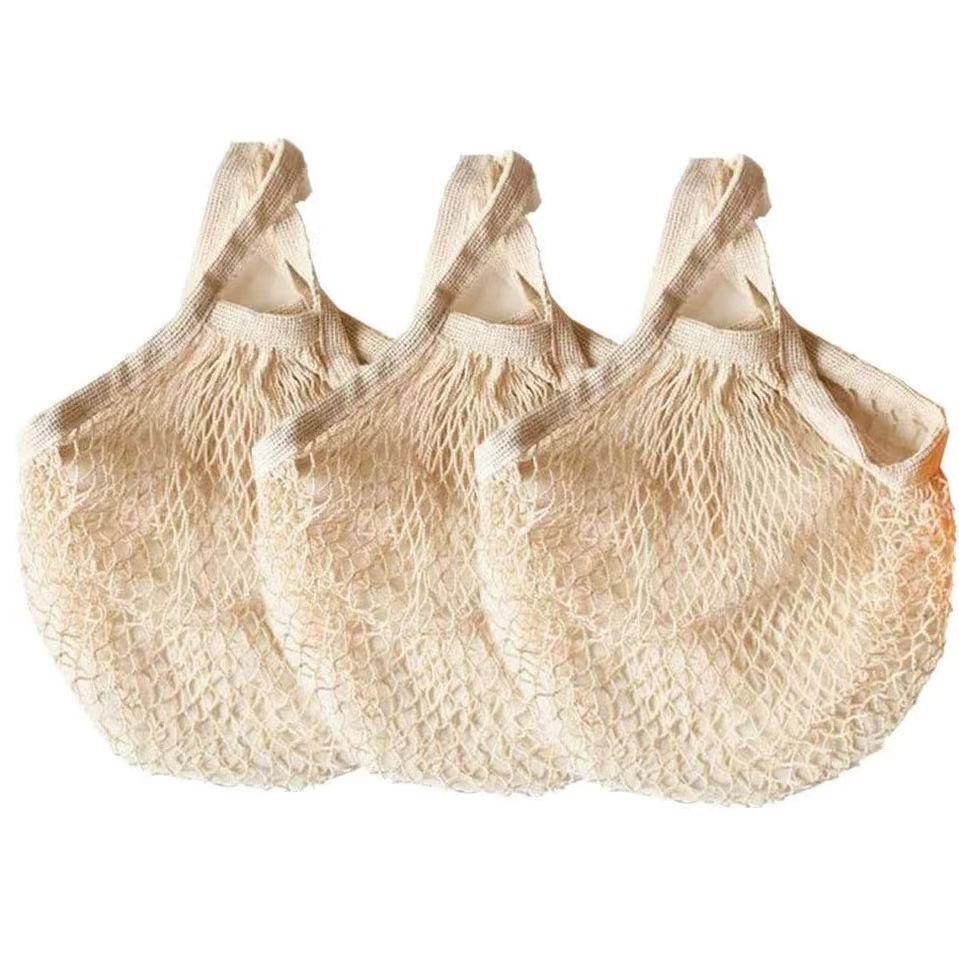 

Бежева ручна плетена сітчаста сумка для покупок - Поліестер Бавовна, Сумка-тоут на плече для фруктів Long Handle