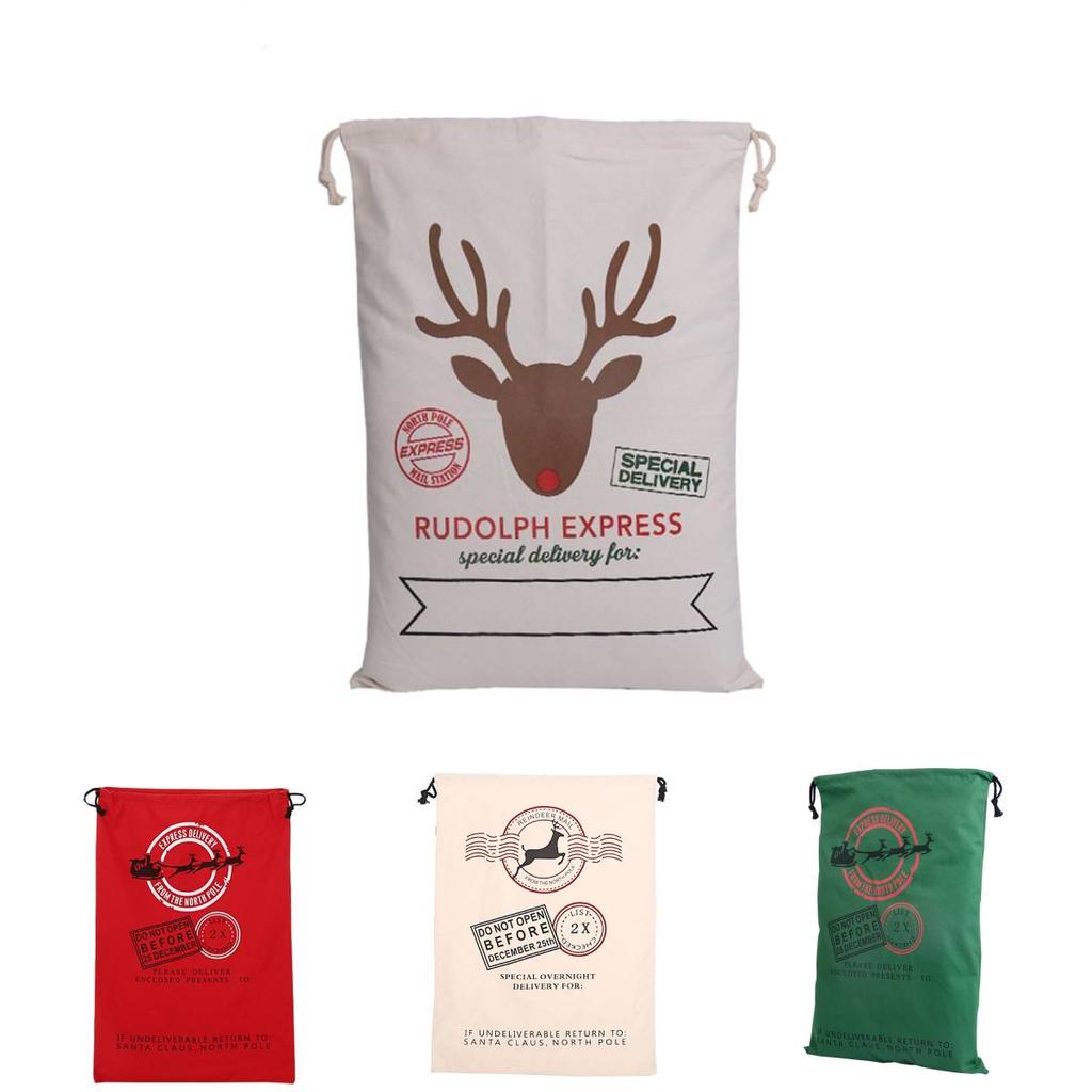 Christmas Canvas Gift Bag With Drawstring Closure For Holiday Packaging