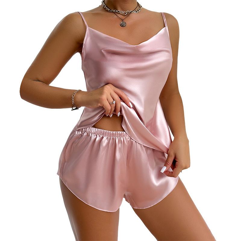 Buz İpek Atlet Pijama Kadın Moda Anlayışı İki Parça Ev Giyim İnce Ev Askılı Şort Takımı