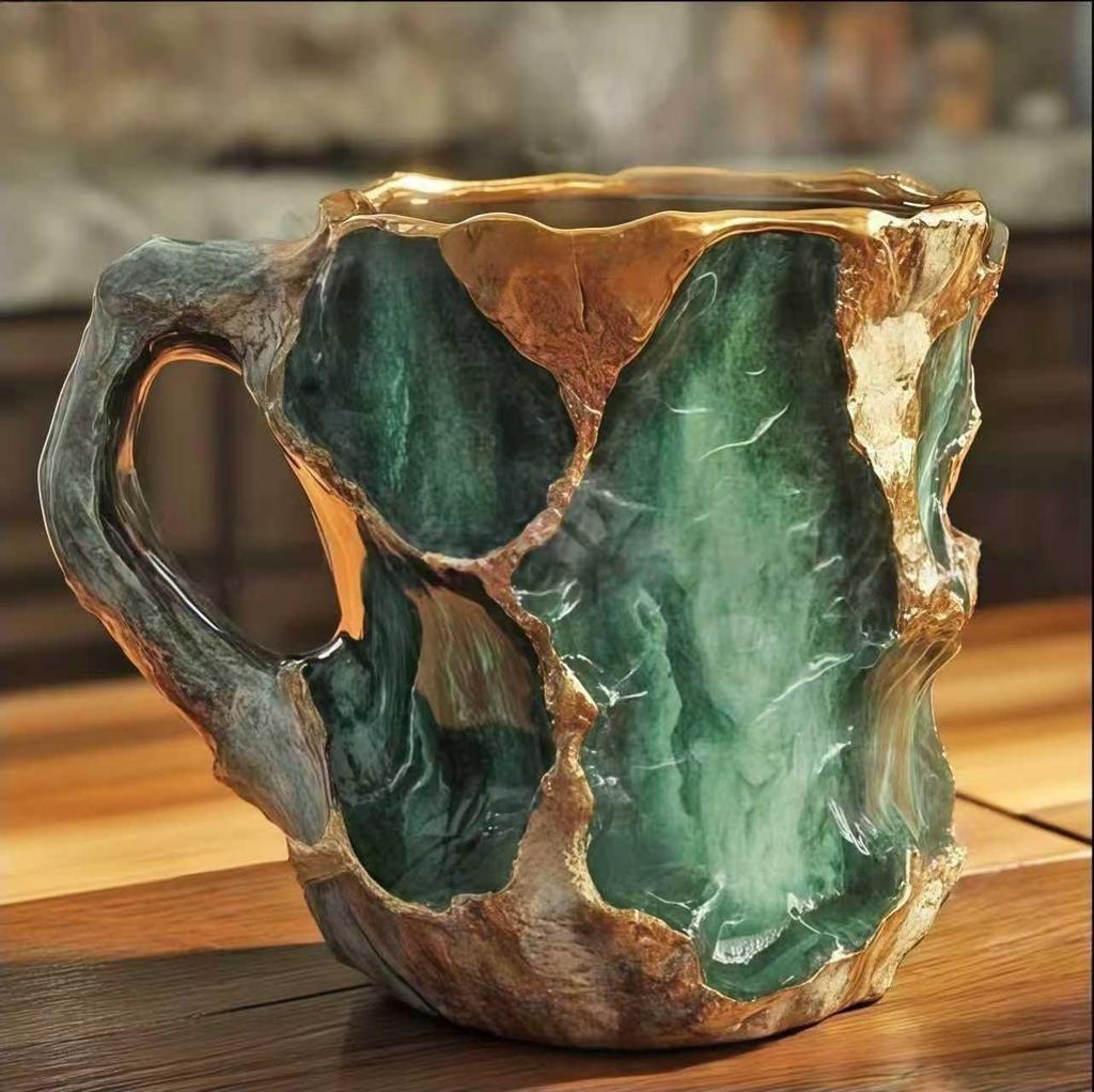 Crystal Resin Coffee Mug, Artistic Kiln-Fired Texture