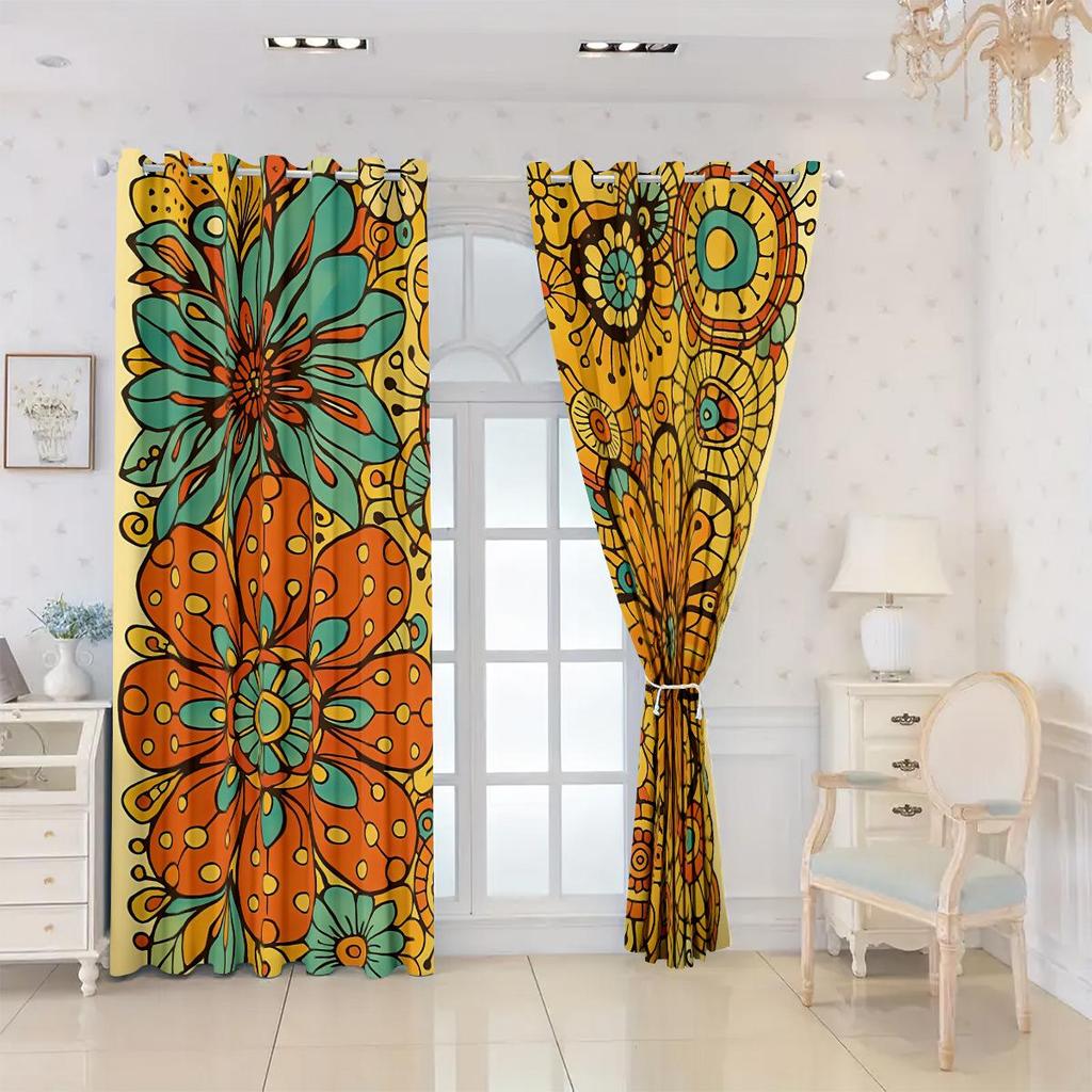 Bohemian Pattern Blackout Curtains, Custom-Made with Your Image, High-Precision Sun Protection, Thickened Polyester.