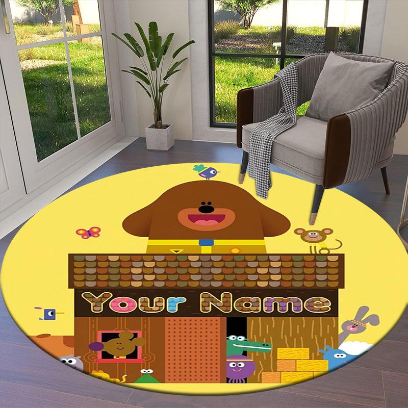 Hey Duggee Custom Name Round Area Rug,Carpet Rug for Living Room Bedroom Sofa Playroom Decor,Non-slip Floor Mat