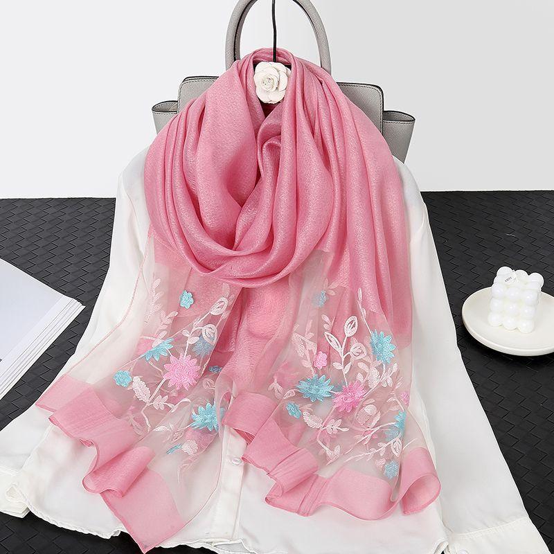 Eleganter Schal aus Seidenmischung mit Blumenstickereien – Atmungsaktives, sonnenschützendes und vielseitiges Tuch für stilvolle Wärme