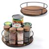 LMETJMA Acacia Wood Lazy Susan Turntable with Metal Frame Kitchen Susans Organizer Countertop Storage Wooden Serving Tray Rack