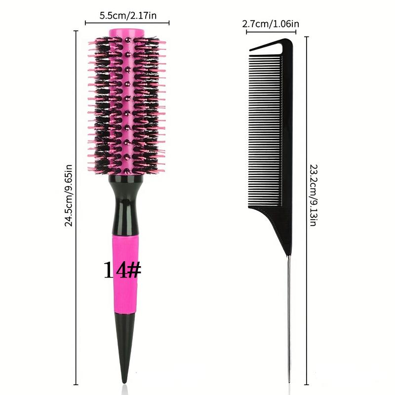 Ensemble de 2 peignes professionnels pour salon Brosse ronde pour cheveux bouclés Brosse à rouler anti-frisottis avec peigne à queue de rat fine Outils de coiffure portables