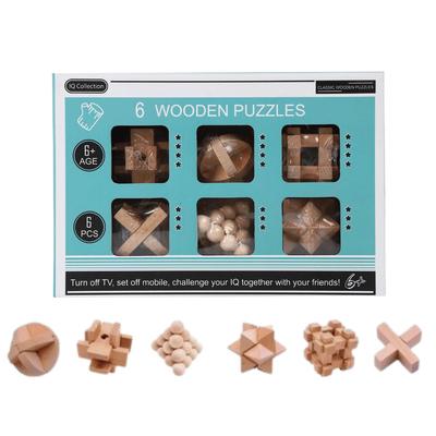 Cocoriko Wooden and Metal Puzzle 3D Brain Teaser for Adults and Includes Instructions Wooden 6-Piece Set, Puzzle, Children, (01. 6-Piece Set)
