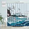 Cartoon Ocean Wave Shower Curtain Mediterranean Sea Navigation Abstract Creative Theme Kid Bathroom Waterproof Screen Home Decor