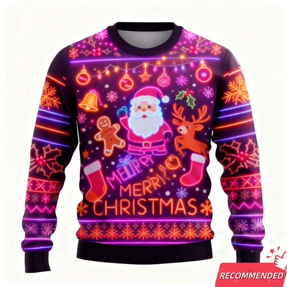 New Ugly Christmas For Men Clothing 2026 Funny Fake Neon Lights Xmas Light Ugly Sweatshirt Party Hip Hop Unisex Tops