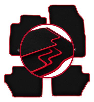 Velour Floor Mats with Red Edge For: Mazda 2 II Hatchback (2007-2015)