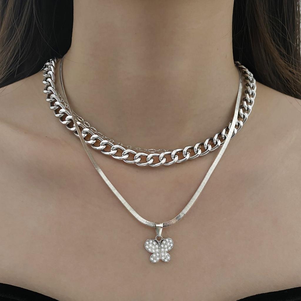 SE ME Collana con Ciondolo Farfalla Colore Argento Vintage per Donna Uomo Collane Catena Cubana Hip Hop di Tendenza Gioielli Accessori Regalo