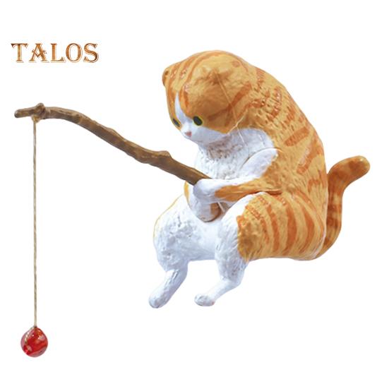 Fishing Cat Figurine Resin Cartoon Kitten Statue Animal Sculpture Home Office Desktop Aquarium Fish Tank Decoration Ornament