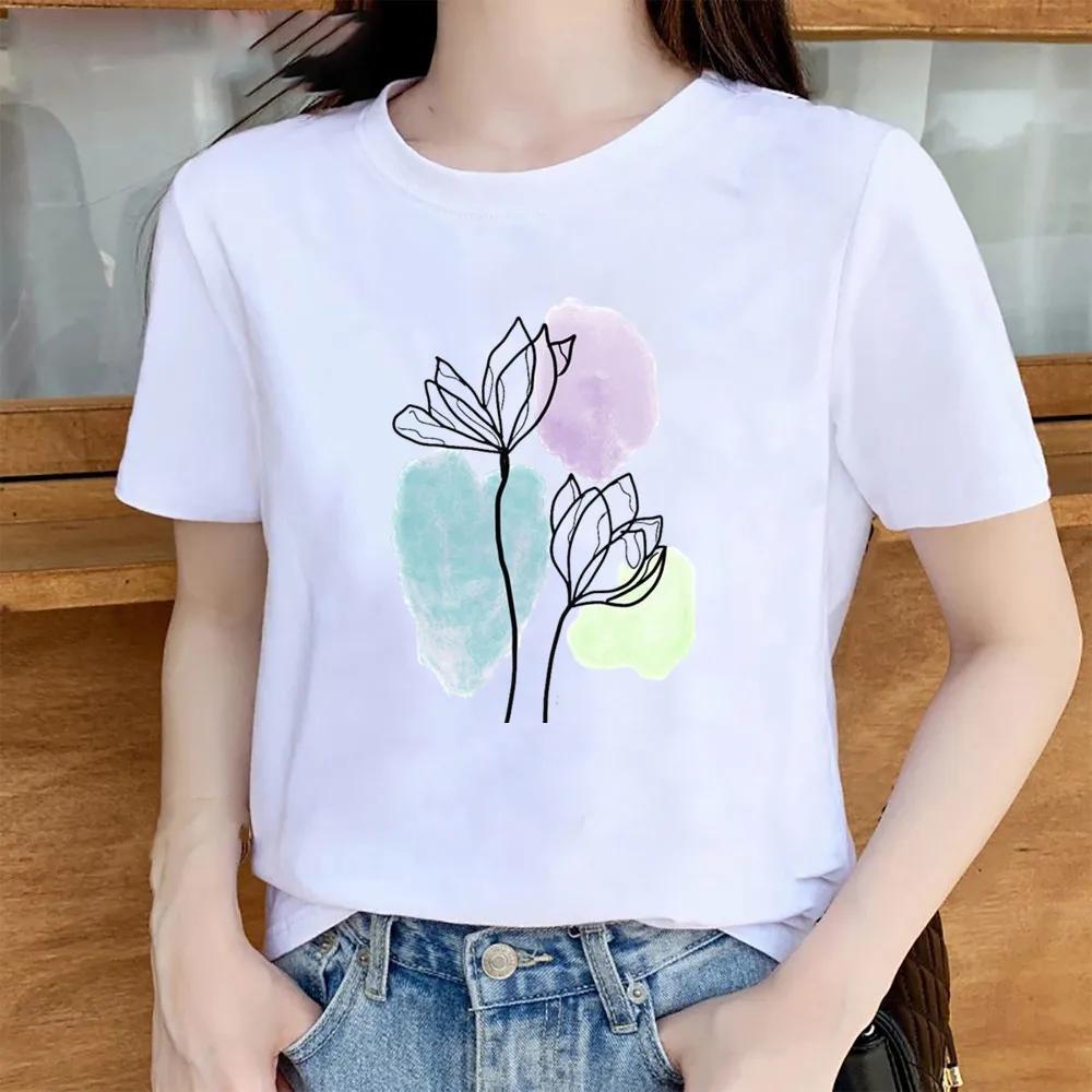 Womens Trendy Short Sleeve Tshirt Cartoon Plant Beach Print Casual Graphic Regular Fit Womens Clothing Fashion T Shirts