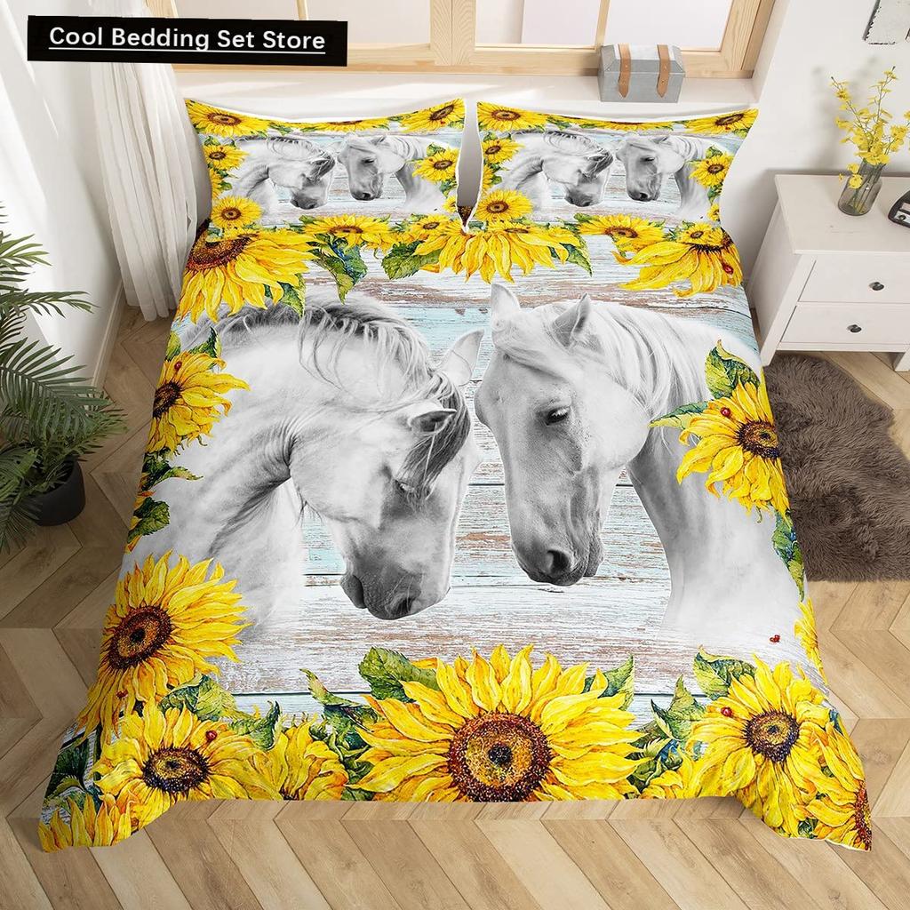 Comforter Cow Herd Pattern King Queen Bedding Set Highland Bull Farm Animal Dairy Cattle Comforter Polyester