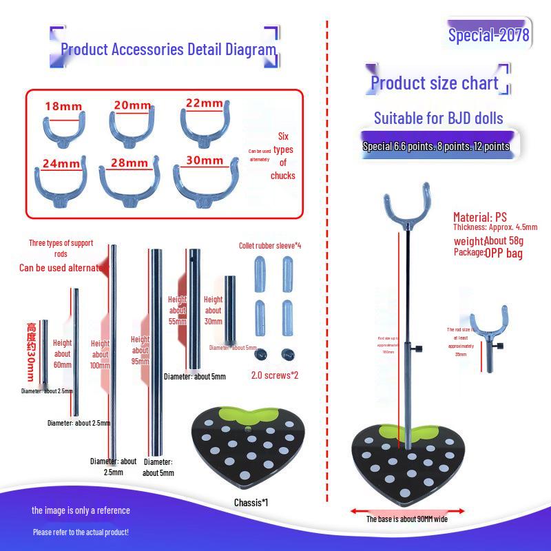 Adjustable Height Stand for BJD Dolls: Compatible with 6, 8, and 12 Scale Models