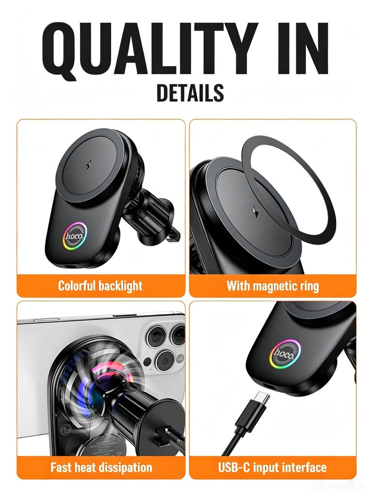 Hoco HW36 15W MagSafe Car Wireless Charger, Electric Rotating Air Vent Phone Mount