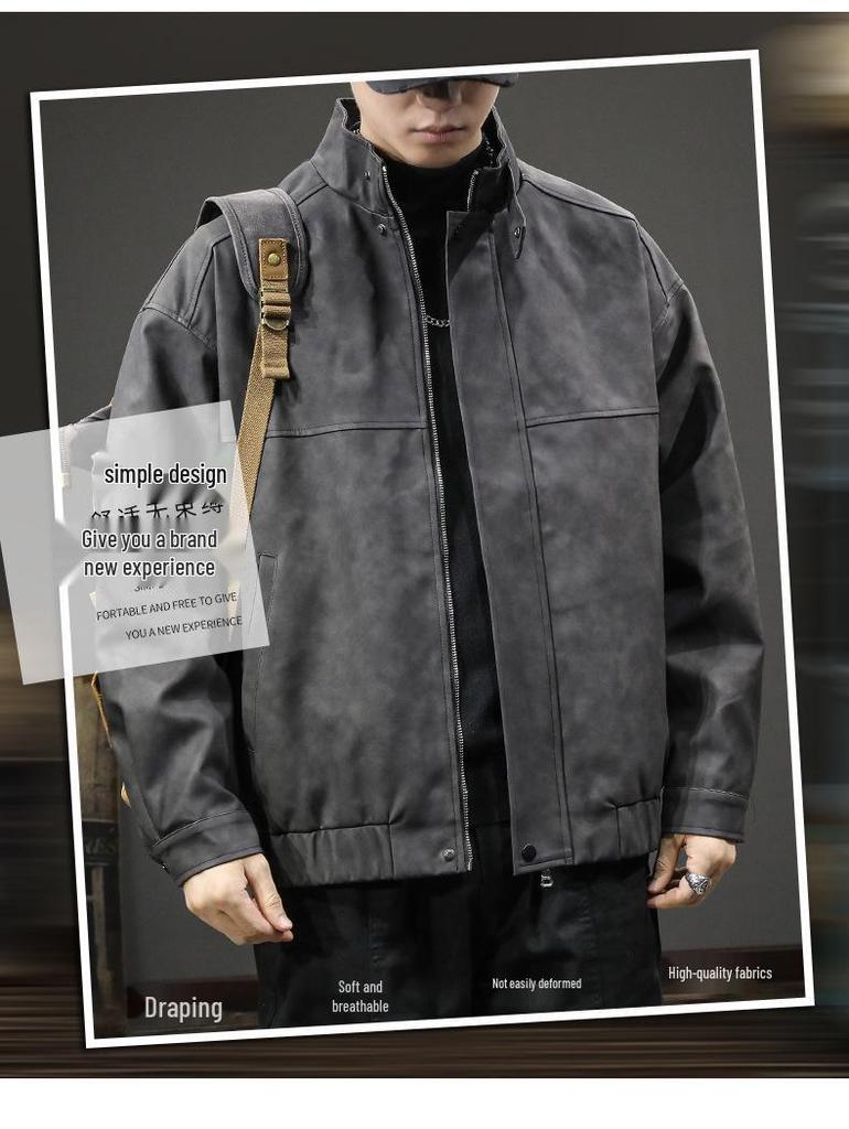 Men's High-End Retro Leather Motorcycle Jacket - American Style, Casual PU Outerwear