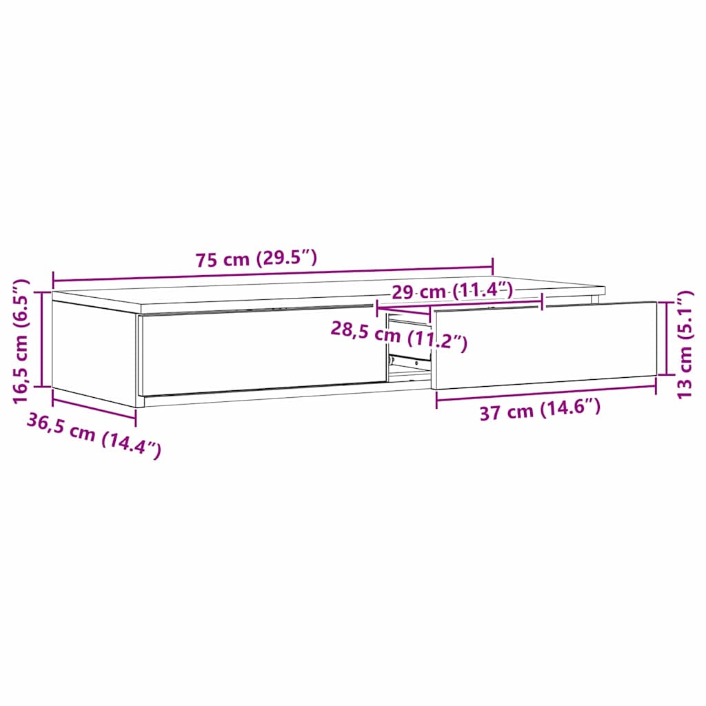 Bed Drawers Concrete Grey 75 x 36.5 x 16.5 cm Particleboard