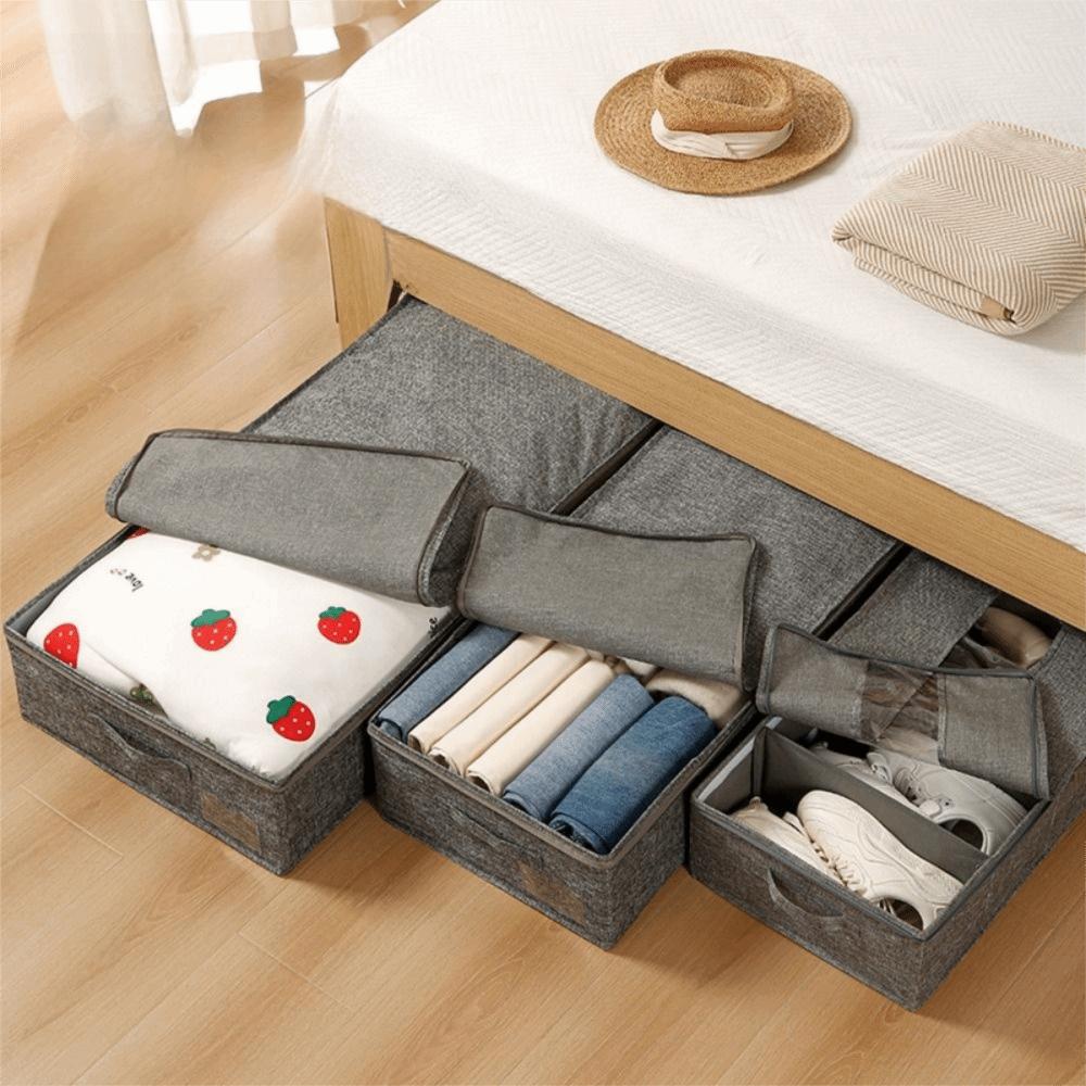 Zipper Closure Under Bed Storage Bag Moisture-proof Cotton Linen Shoe Case  Bedroom