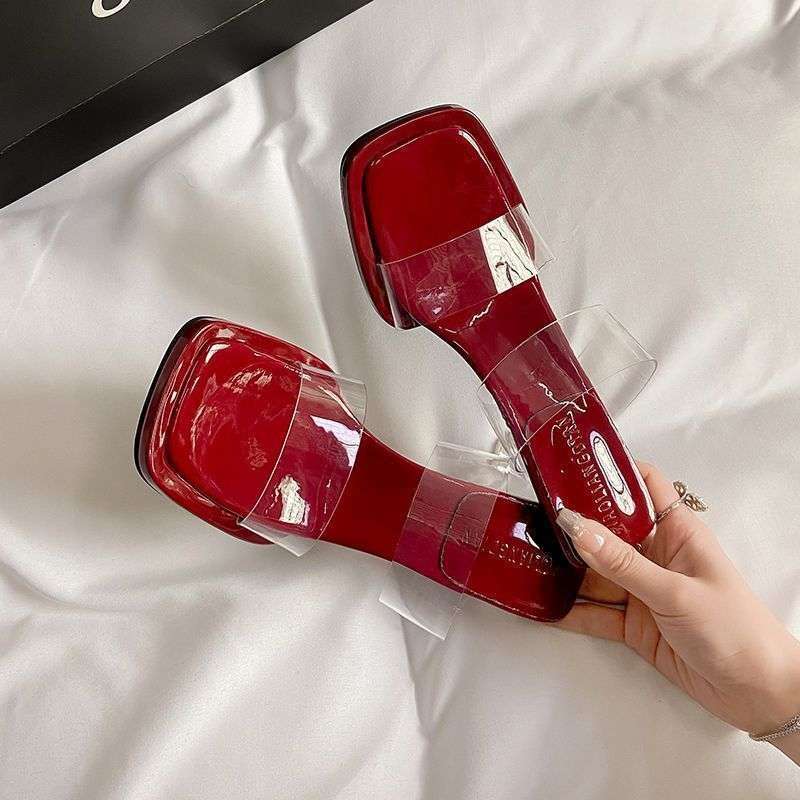 

Maillard transparent women s sandals with temperament thick heel crystal slippers sexy outer wear fashion high heel cool 39