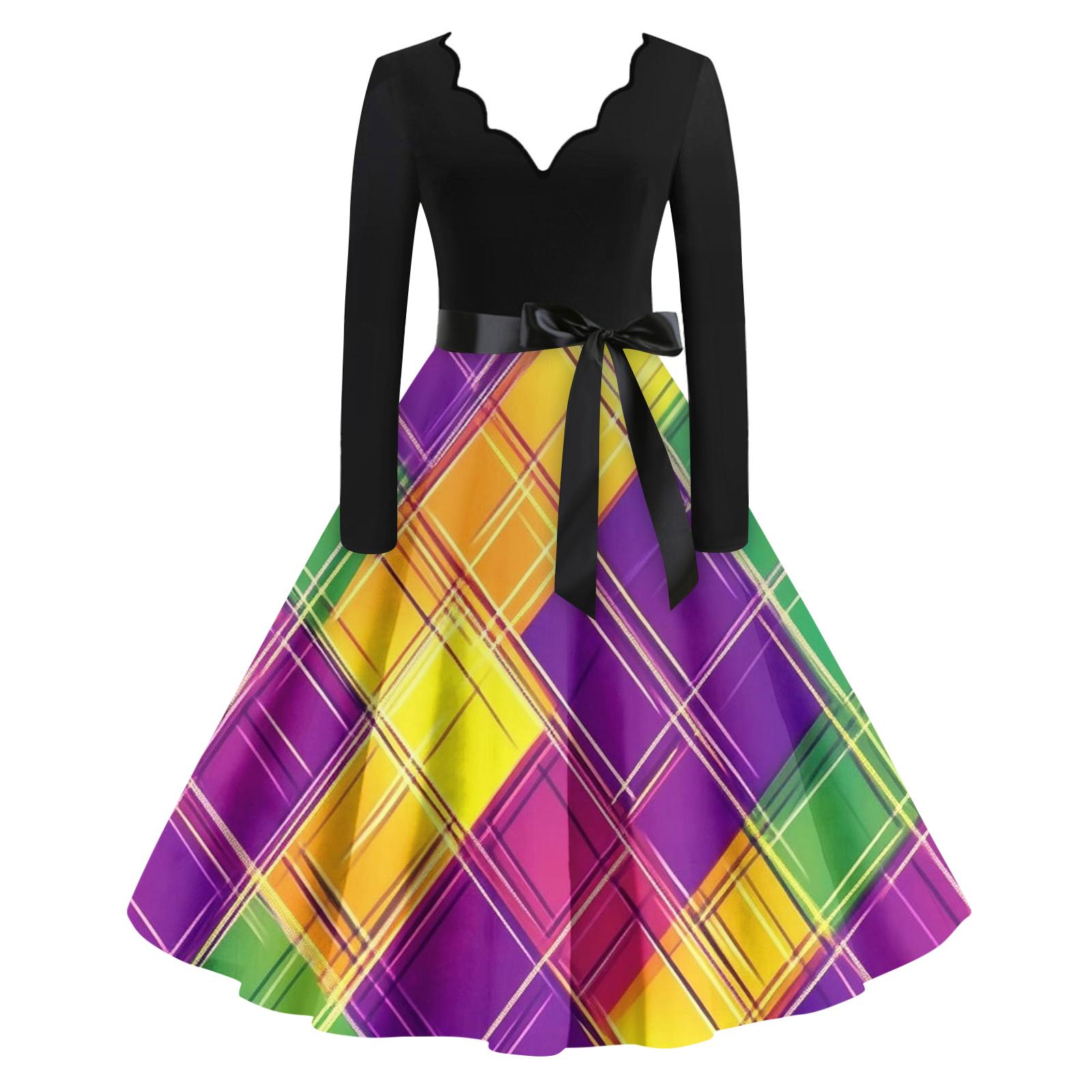 

Women s Casual Fashion V Neck Long Sleeve Printed Vintage Long Dress XL