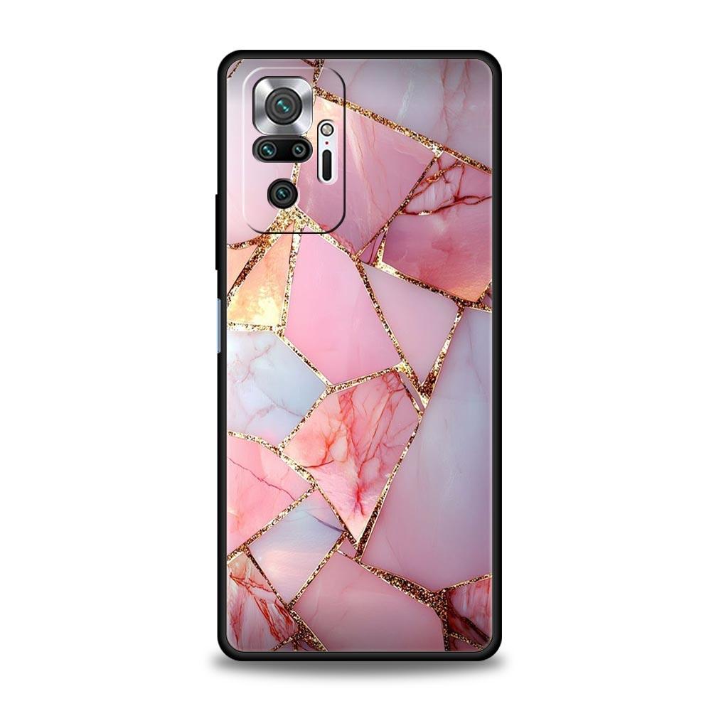 Fashion Gold Pink Marble Phone Case For Xiaomi Redmi Note 14 13 5G 10 11 12 Pro Plus 4G 14C 13C 12C 10C Black Cover
