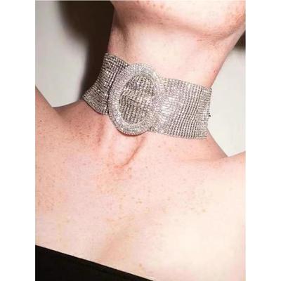 Tooxika Fashionable Oval Belt Buckle Multi-Row Claw Chain Sparkling Diamonds Necklace Celebrity Style Necklace Collar Chain