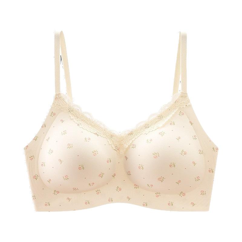 Women Seamless Wirefree Floral Print Comfortable Anti Sagging Push Up Bra