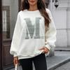 Women's Fashionable Round Neck Long Sleeved Loose Letter Embroidered Pullover Hoodie Top
