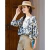 Demana Floral Print Tie-Neck 3/4 Sleeve Cotton Blouse