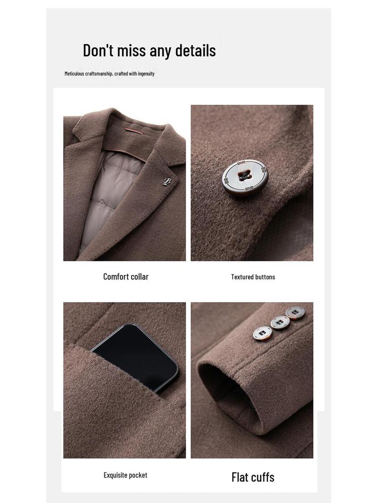 Men's Wool Suit with Goose Down Liner - Fashionable Autumn/Winter Double-Sided Casual Overcoat for Young and Middle-Aged.