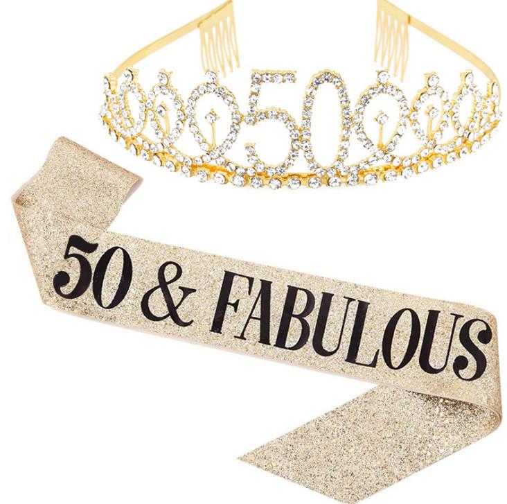 Set de Corona Brillante con Correa para el Hombro y Diadema para Niñas Cumpleañeras