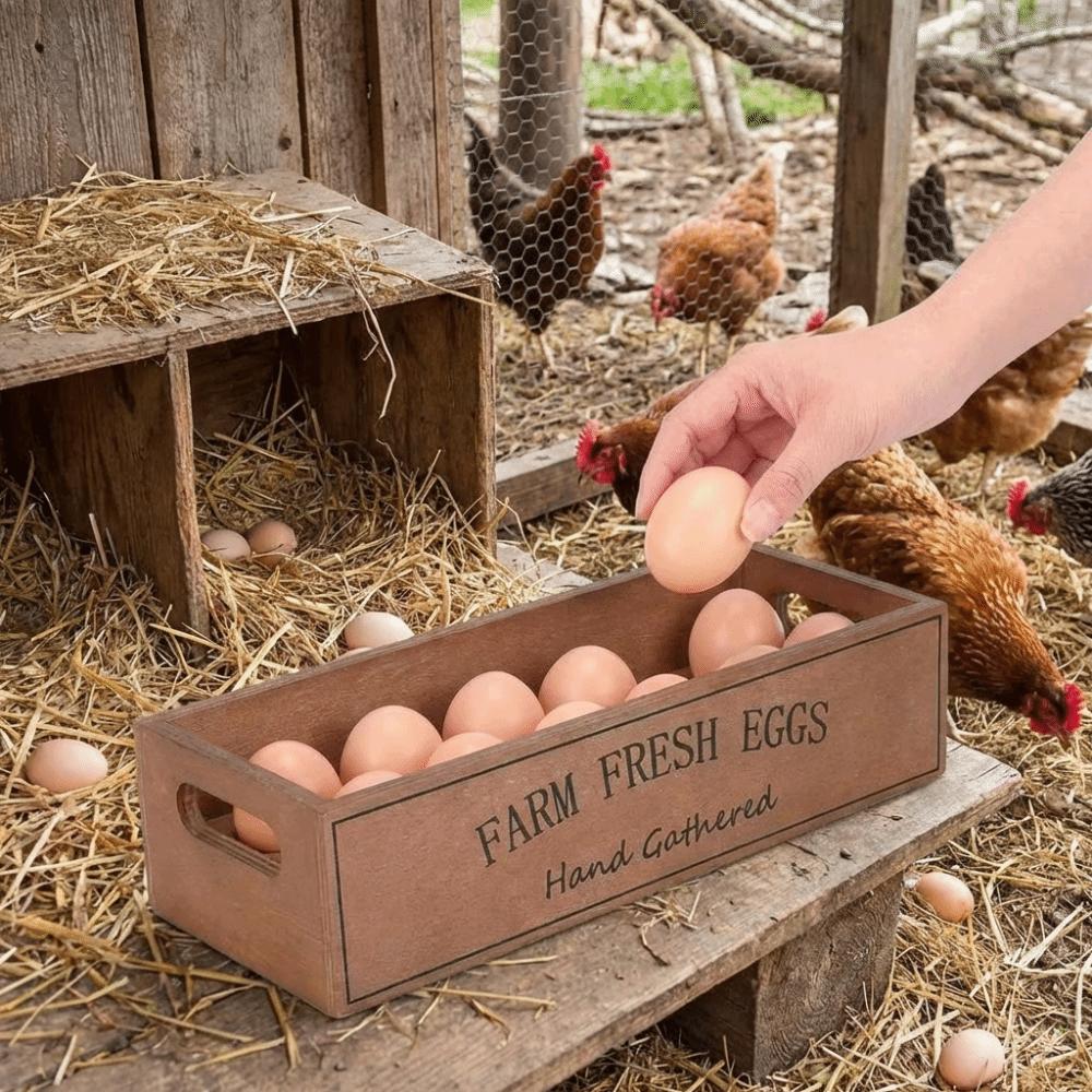 Open-Top Lid Egg Storage Box Rustic Egg Display Crates Durable Wood Egg Case  Farmhouse Use