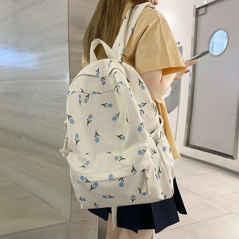 Cute Tulip And Floral Pattern Student Leisure Backpack For School And Daily Use