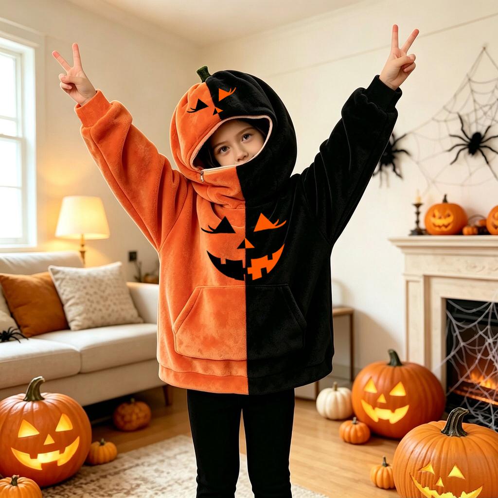 Felpa con Cappuccio Unisex per Bambini Zucca di Halloween Pullover Vintage