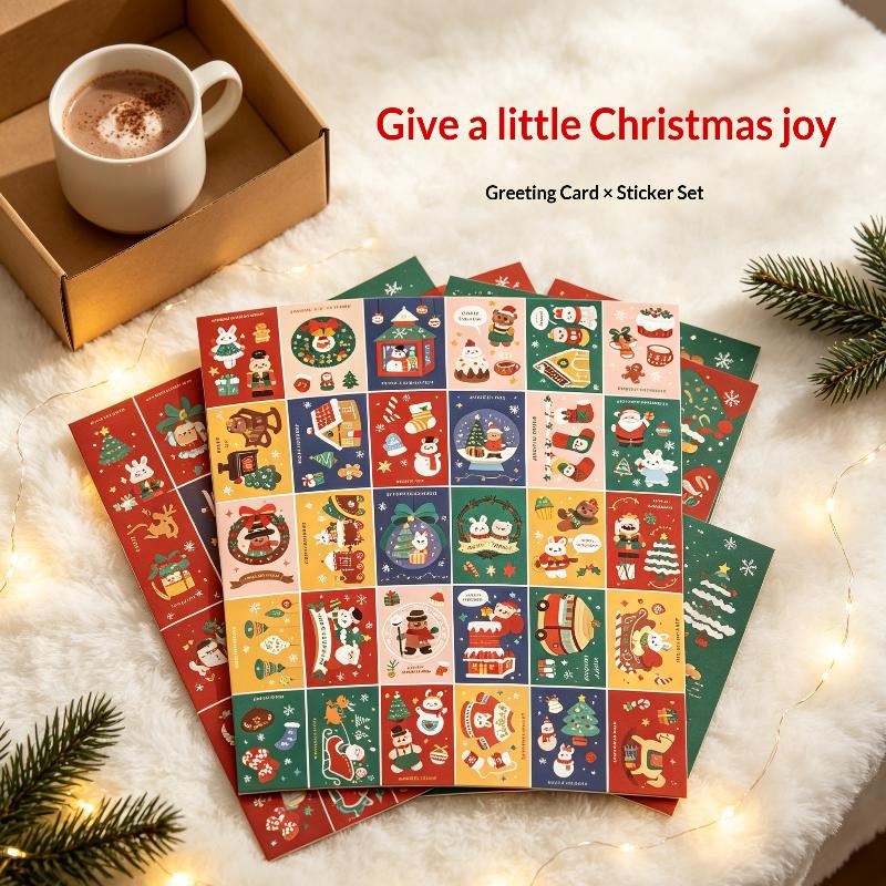 Christmas Greeting Card Vintage Santa Snowman Christmas Cards Holiday Greeting Cards For Friends 1/2/4/6/10 Design Randomly Sent