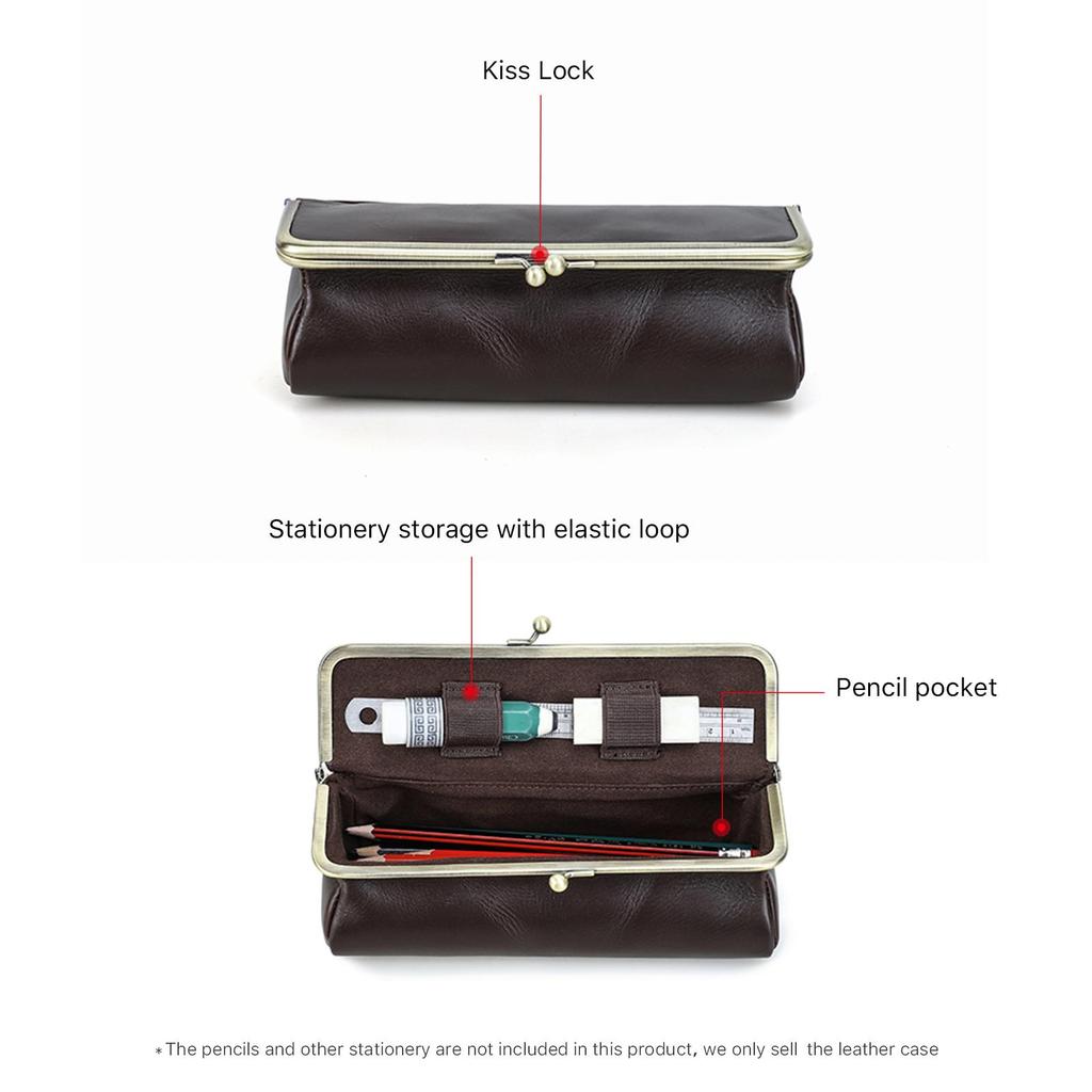 CONTACTS Federmäppchen aus Vollnarbenleder mit Kussverschluss Stifteetui Vintage Sonnenbrillenhalter Brillenetui Kleine Kosmetiktasche Reise-Organizer-Tasche