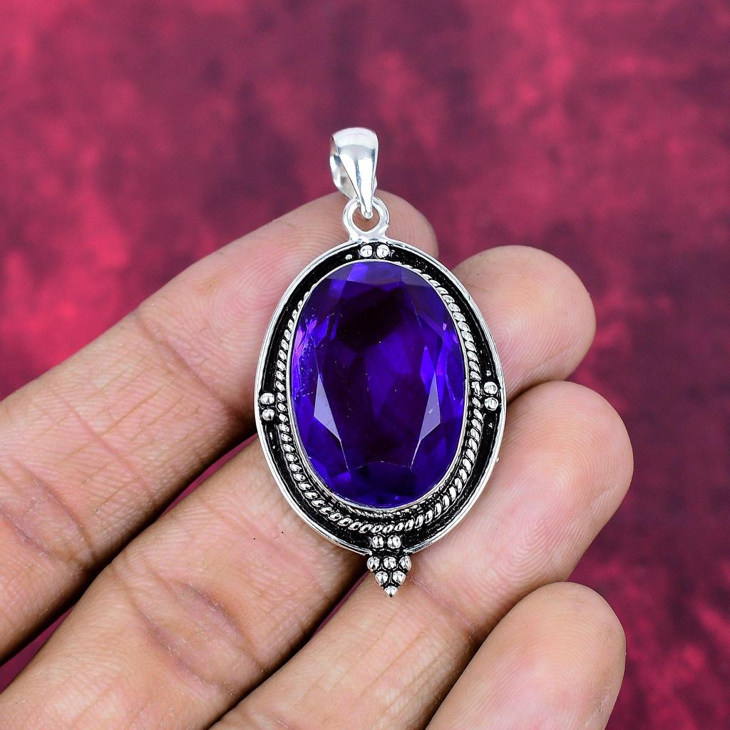 Purple Amethyst Pendant Gemstone Jewelry, 925 Solid Sterling Silver Pendant, Handmade Jewelry Birthstone Pendant, Gift For Him